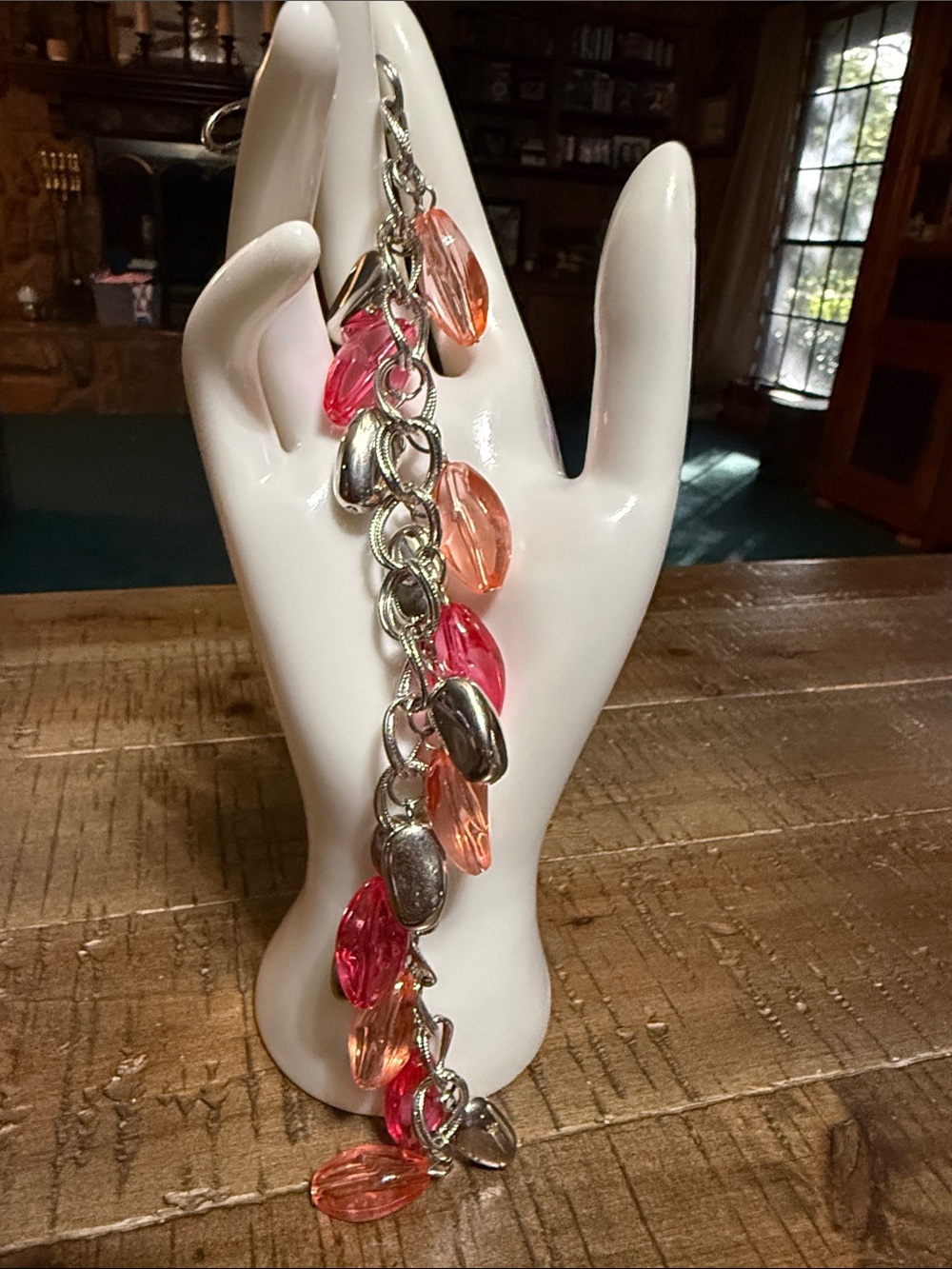 Women’s Pink and Silver Beaded Dangle keychain